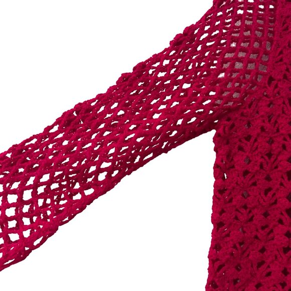 Womens Magenta Pink Fully Crocheted Buttoned Cardigan Size M/L - Picture 5 of 5